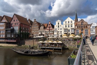 The old town of Lüneburg, Stintmarkt square on the Ilmenau river, historic harbour district, many