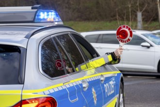 Police, stop trowel, during a traffic check, patrol car