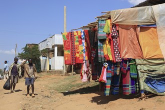 South Ethiopia, market in Jinka, locals in front of a market stall, market scene, Ethiopia, Africa