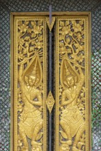 Ornate gilded door, Wat Xieng Maen, Vat Xieng Mouane, Luang Prabang, Laos, Asia