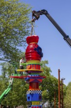 Detroit, Michigan, USA, 8 May 2024, The Mothership Connection, a sculpture by Zak Ové, is assembled