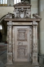 Magdeburg cathedral, Stone sculpture in form of a door, Magdeburg, Saxony Anhalt, Germany, Europe