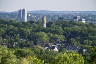 View over the city centre of Bochum, to the south, Exzenterhaus and Bismarck Tower in the municipal