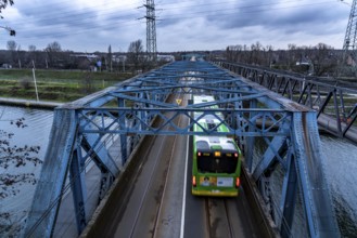 The Rhine-Herne Canal in Oberhausen, bus and tram bridge, North Rhine-Westphalia, Germany, Europe