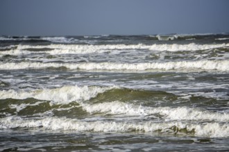 North Sea, Spiekeroog Island, autumn, North Sea beach, rising tide, waves, East Frisian Islands,