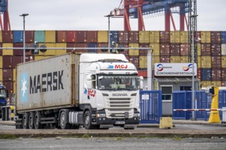 Entry and exit for container lorries, to the MSC container terminal in the seaport of Bremerhaven,