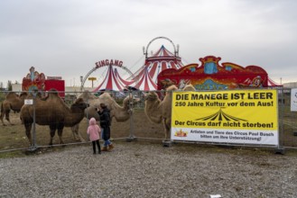 Circus Paul bush, shut down during the second corona lockdown, in Oberhausen, with posters pointing