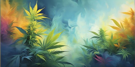 Abstract painting symbolizing the tranquil impact of cannabis in swirling soft pastel hues, AI