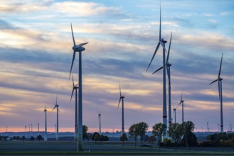 Wind farm near Bad Wünnenberg, Ostwestfalen Lippe, along the A44 motorway, North Rhine-Westphalia,