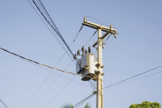 Electricity pylon in Alter do Chao / Brazil. 19.07.2024. Photographed on behalf of the Federal