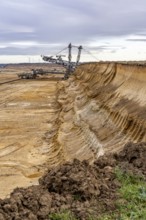 Excavator at the edge of the Garzweiler II open-cast lignite mine, at the village of Lützerath, the