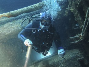 Diver in the wreck of the Giannis D., Red Sea, Egypt, Africa