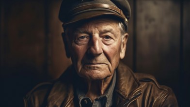 Elderly senior male world war II soldier portrait, generatvie AI, AI generated