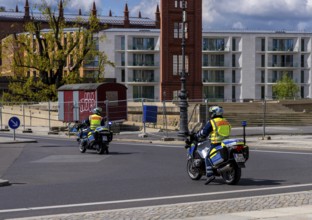 Traffic control, police officers of the motorised traffic squadron, Berlin, Germany, Europe