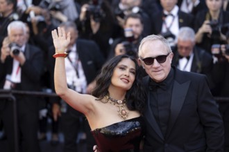 Cannes, France, 18.5.2024: Salma Hayek and Francois-Henri Pinault at the premiere of Emilia Perez