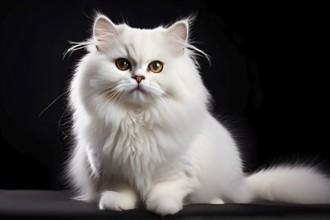 White persian cat, isolated on black background, ai generated, AI generated