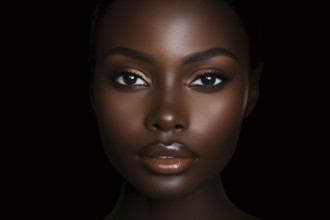 Portrait of black african american beautiful young woman on dark background. KI generiert,