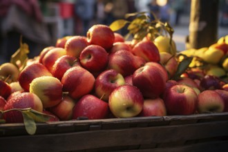 Apples at farmer's market. AI generated