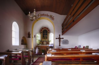 Interior view of the Taser Chapel, mountain chapel, Scena, Scena, South Tyrol, Autonomous Province