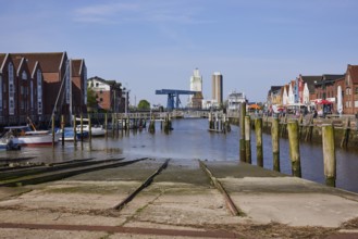 Slipway of the old shipyard in the harbour of Husum, district of Nordfriesland, Schleswig-Holstein,