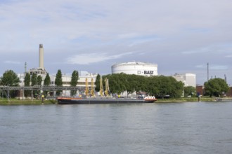 BASF, Lugwigshafen am Rhein, industrial area, ship, Mannheim, Baden-Württemberg, Germany, Europe