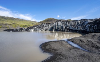 Glacier tongue and lake, Sólheimajökull, South Iceland, Iceland, Europe