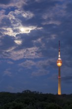 PHOTOMONTAGE, Stuttgart TV tower lights up in the national colours black, red, gold for the 2024