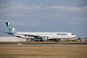 Lisbon, Portugal - September 2, 2023: Iberojet Airbus A330-941 passenger plane taxi on runway in