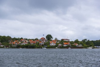 View from the island of Saltö to the famous allotment garden colony Brändaholm on the island of