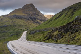 Wet road to Gjógv, Eysturoy, Faroe Islands, Denmark, Europe