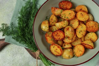 Baked new potatoes, with butter and dill, homemade, no people