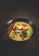 Green curry with chicken, traditional Thai cuisine, Asian food, homemade, no people