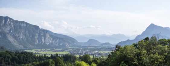 View of the Inn Valley with the town of Kufstein, Tyrol, Austria, Europe