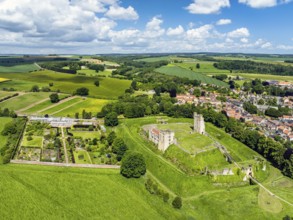 Helmsley Castle from a drone, North York Moors National Park, North Yorkshire, England, United