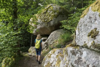 Hiker at the Solfelsen, Rickenbach, Hotzenwald, Southern Black Forest, Black Forest,