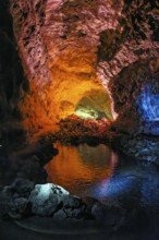 Lava tunnel Cueva de los Verdes with the light installation by Jesús Soto, Costa Teguise,