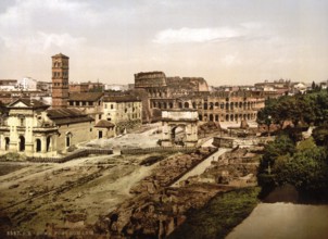 Roman Forum from the Palatine, Rome, Italy, Historic, digitally restored reproduction from a 19th