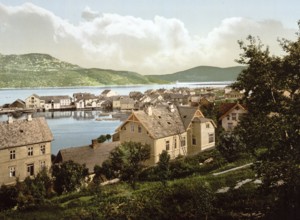 Harstadhavn, the harbour of the town of Harstad, Norway, View from 1885, Historical, digitally