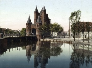 Haarlem-Amsterdam gate, Haarlem, Holland, 1890, Historic, digitally restored reproduction from a