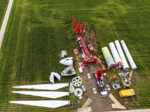 Repowering, dismantled Enercon E-58 wind turbine in a wind farm near Issum, 9 older wind turbines