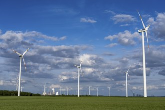 Neurath lignite-fired power station, RWE Power AG, wind farm partly owned by RWE, Grevenbroich,