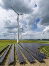 Wind farm near Marsberg, photovoltaic system, utilisation of land for renewable energies,