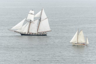 Large old traditional sailing boat in a bay on the Atlantic. Camaret sur mer, Crozon, Finistere,