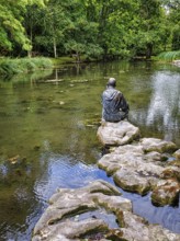 Pond with sculpture in the Garden of St Fiachra, Gardens, Irish National Stud and Gardens, The