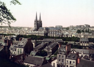 The town of Quimper in Brittany, France, 1890, Historical, digitally restored reproduction from a