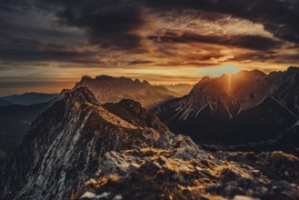 Trail running on the Grubigstein in the Tiroler Zugspitzarena in Tyrol in the Alps in Austria