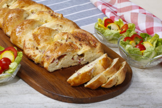 Swabian cuisine, hearty yeast plait with smoked meat, salty wreath bread, yeast yeast dough pastry,