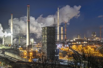 The Thyssenkrupp Steel steelworks in Duisburg-Marxloh, on the Rhine, quenching tower of the coking