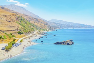 View of Drymiskos beach, Ammoudi, Rethymno, Crete, Greek Islands, Greece, Europe