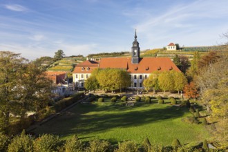 View from the Heinrichsburg castle to the French part of the castle park, baroque castle, vineyard